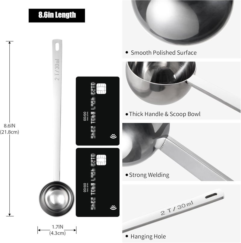 Doosu 18/8 Stainless Steel Coffee Scoop, Food-Grade Metal Measuring Spoon with 6.9in Long Handle, Tablespoon Scooper for Coffee Beans, Ground Coffee, Espresso, Protein Powders, Tea, Sugar (2 Tbsp) - Image 2